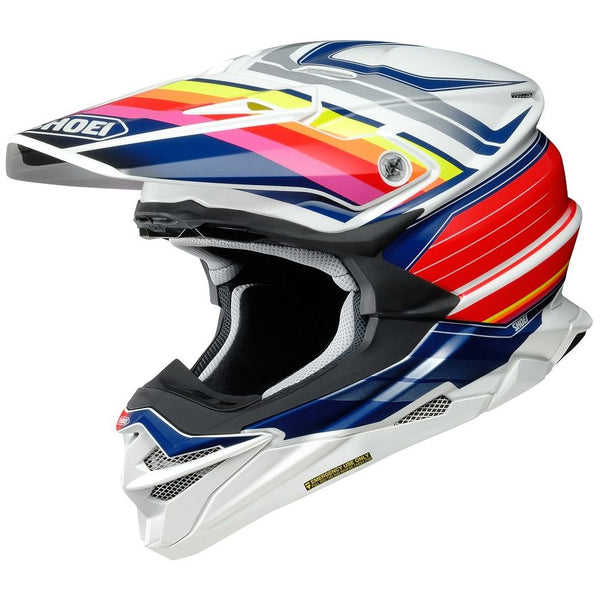 blue motorcycle helmets shoei Shoei VFX-Evo Pinnacle White/Red/Blue Helmet – Sierra Motorcycle Supply
